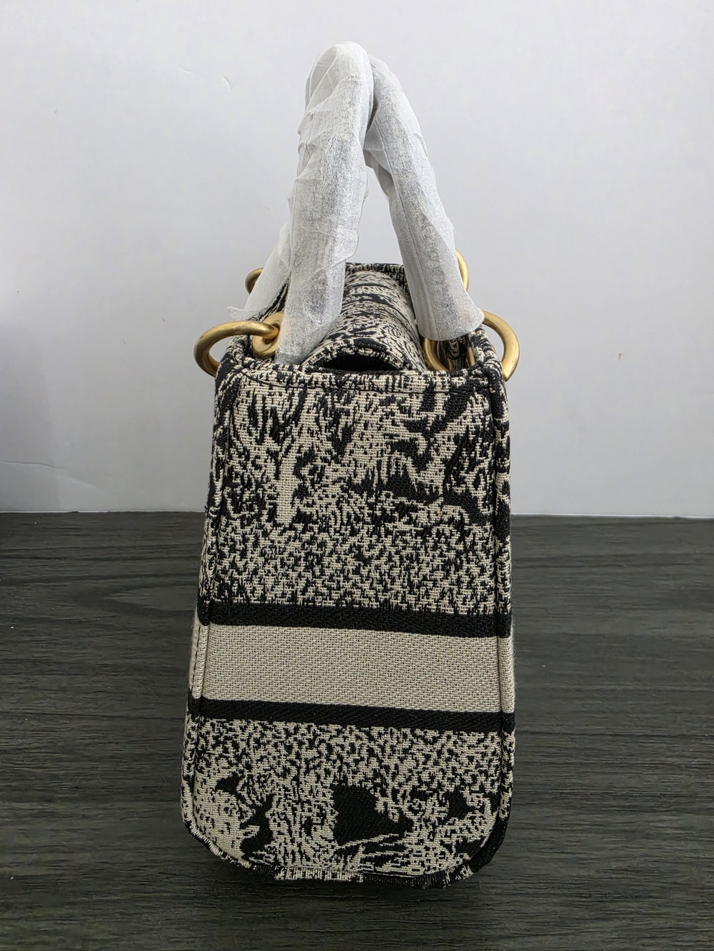 Textured Black and Cream Shoulder Bag with Gold Hardware